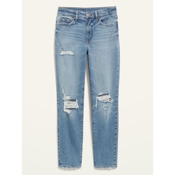 Old Navy OG Straight High Rise Jeans What a Dahlia Ripped Size 12 - Picture 2 of 7